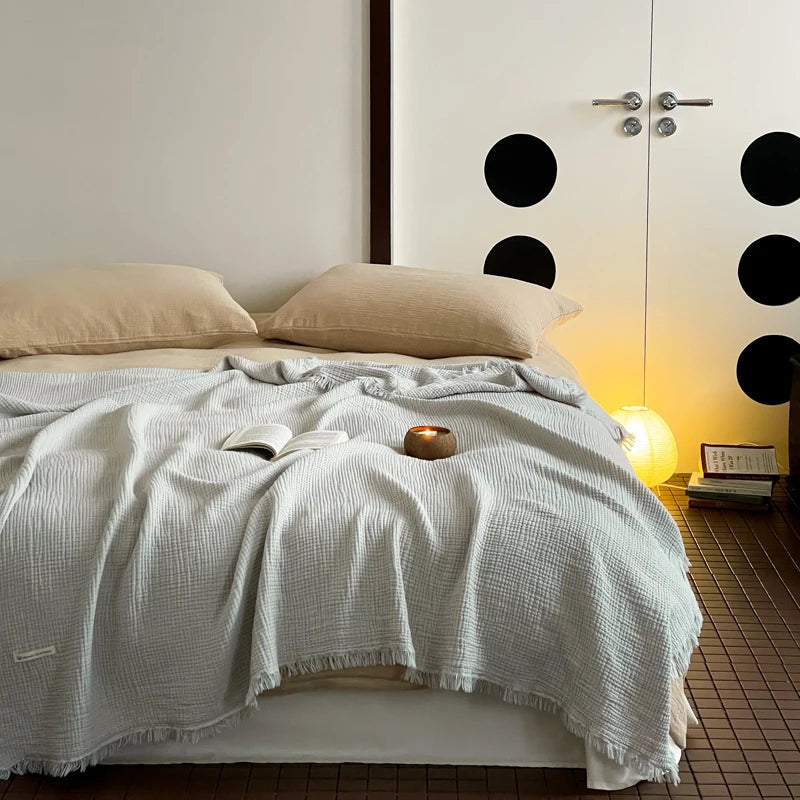 Crinkle Cotton Tassel Throw Blanket